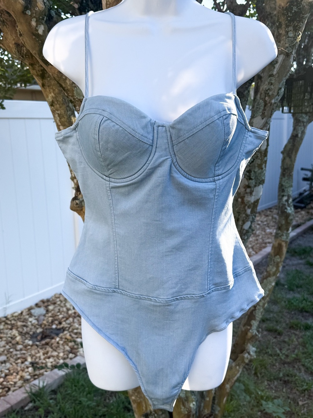 Haute Monde NWT Light Wash Denim Bustier Bodysuit XL